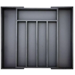 Expandable Bamboo Kitchen Drawer Organizer Utensil Tray Black Wood Silverware... - Bild 1 von 7