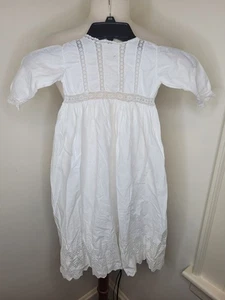 Antiq White Baby Christening Baptism Gown Lace Embroidery Heirloom Flaw - Picture 1 of 7