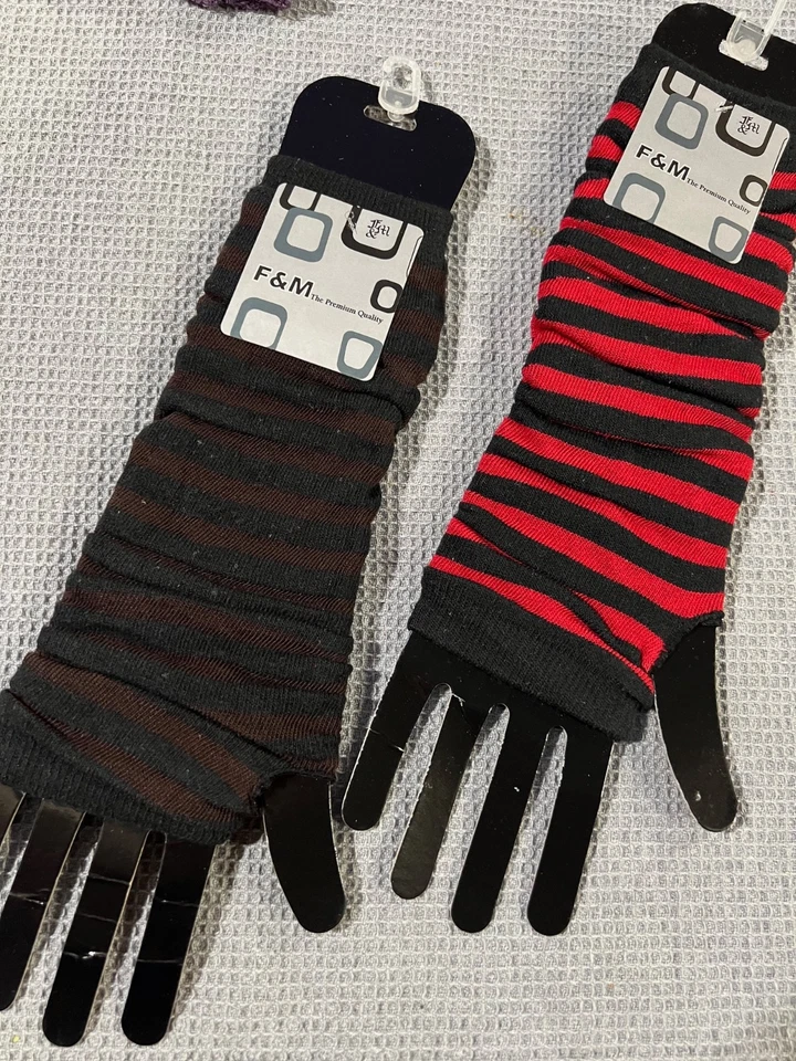 2 Цвет полоски свитер вязаный акрил перчатки без пальцев OS - Изображение 1 из 1