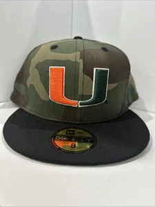 University Of Miami Hurricanes Camo New Era 59Fifty Fitted Hat Size 8 - Picture 1 of 8