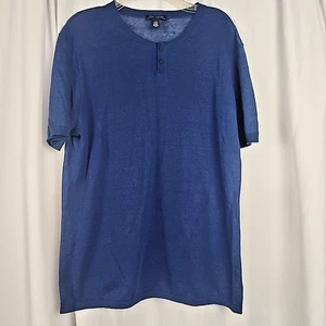 Maglia Henley Autunno Cashmere Blu Lino Cotone Manica Corta - Foto 1 di 4