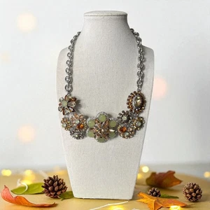 Collana TALBOTS tono oro cristallo multicolore dichiarazione fiori T242 - Foto 1 di 6