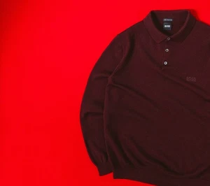 HUGO BOSS Men 100% Virgin Wool Cherry Collared Sweater Size S - M / 46 Pullover - Picture 1 of 16