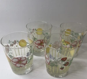 4 Pfaltzgraff Grandmas Kitchen Old Fashioned Glass Flowers Fruit Small Bee 14oz - Picture 1 of 11