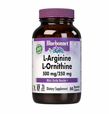 Bluebonnet Nutrition L-Arginina 500mg/L-Orinitina 250mg, Apoya Proteína 50 50 Foto 1 de 3