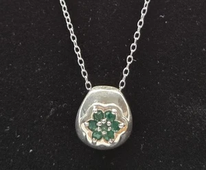 Smaragd Blume Sterlingsilber Anhänger Halskette Laborgefertigt 18" L 925 Kette Vintage - Bild 1 von 18