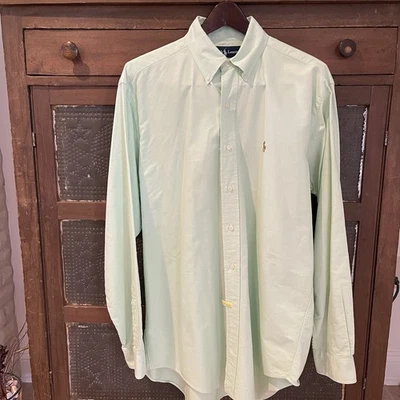 Camisa Ralph Lauren Para Hombre M Abotonada Oxford Verde Lima Manga Larga Clásica  Foto 1 de 4