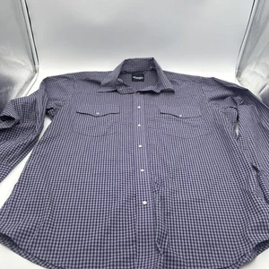 Wrangler Western Shirt Mens XL Purple/Blk Gingham Pearl Snap Cowboy RodeoVtg 90s - Picture 1 of 9