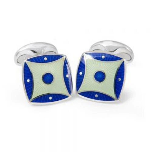 Deakin & Francis Sterling Silver Blue & Silver Spot Pattern Enamelled Cufflinks - Image 1 of 1