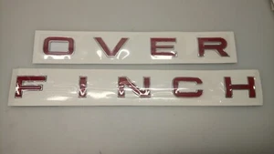 3D CHROME DECAL RED LETTERS EMBLEM "OVER AND FINCH" BADGE STICKER RAISED EDGE - Picture 1 of 1