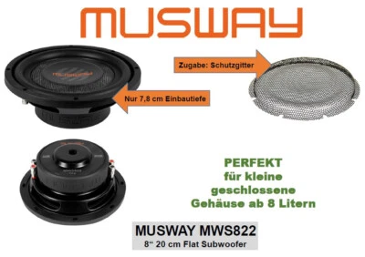 MUSWAY MWS822 FLAT Subwoofer 20cm (8") flacher Woofer  Watt inkl. Gitter - Bild 1 von 4