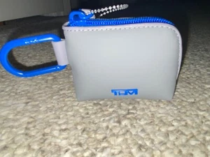 Tumi Fog Gray Blue Trim ear bud Zip Accessory Travel Case NWOT