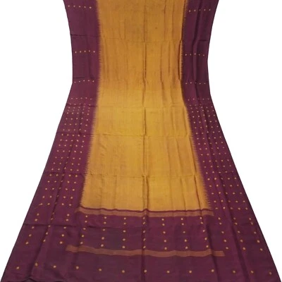 Saris vintage marrón anaranjado 100 % seda pura tejido sari indio tela artesanal 5YD Foto 1 de 4