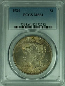 1924 Peace Silver Dollar Coin $1 PCGS MS-64 Toned (37) B - Picture 1 of 2