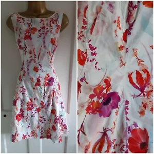 Coast White With Red Purple Floral Fit & Flare Occasion Dress Lined Size 16 - Picture 1 of 16