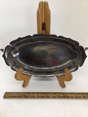 PLATO DE PLATA FESTONEADO PARA SERVIR BARATIJA BANDEJA DE DULCES LUNT 9,5” X 5” DE COLECCIÓN Foto 1 de 4