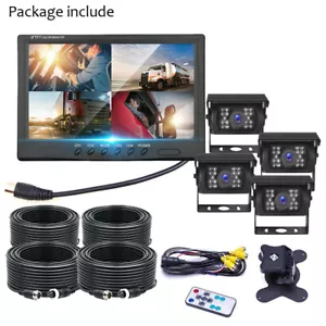 9" Quad Split Screen Monitor 4x Backup Rear View CCD Camera System For Truck RV - Picture 1 of 12