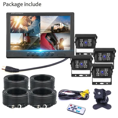 9" Quad Split Screen Monitor 4x Backup Rear View CCD Camera System For Truck RV - Image 1 of 4