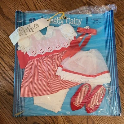 VERY RARE 1961 Chatty Cathy "Peppermint Stick Fashion" Doll Clothes RED #639 - Image 1 of 4