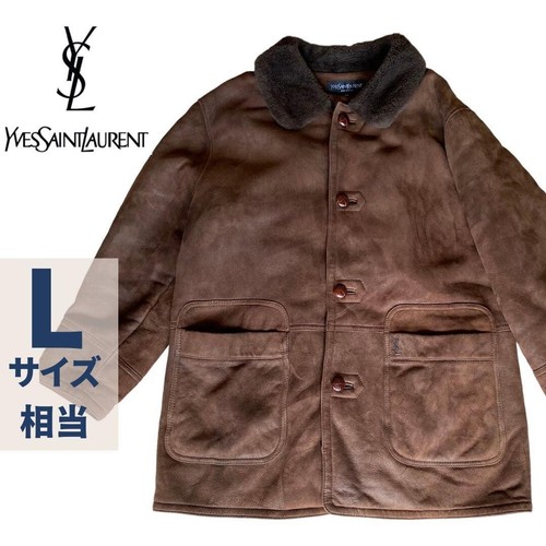 SAINT LAURENT (YSL) Cappotto giacca shearling pelle di agnello Yves Saint Laurent taglia L marrone uomo