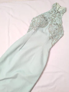 ALYCE DESIGNS Sea Foam Light Blue halter prom dress beaded - Picture 1 of 10
