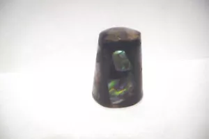 THIMBLE BLACK RESIN NEW ZEALAND W/PAUA SHELLS PIECES EMBEDDED ALL AROUND - Picture 1 of 6