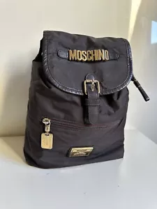 Moschino Backpack Bag Chocolate Brown Original Vintage Nylon Gold Letters 1990 - Picture 1 of 24