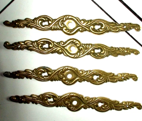 VTG LOT OF 4 ORNATE BRASS Cabinet Drawer DECORATIVE BACKPLATES Cover