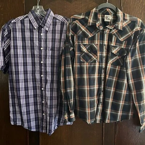 Lot of 2 Boys 16/18 Cinch Button Up Shirts Purple Plaid Black and Orange Mens S - Picture 1 of 10