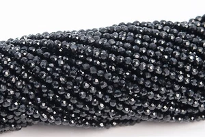 2MM Black Quartz Beads Faceted Round Loose Beads 14" - Picture 1 of 3