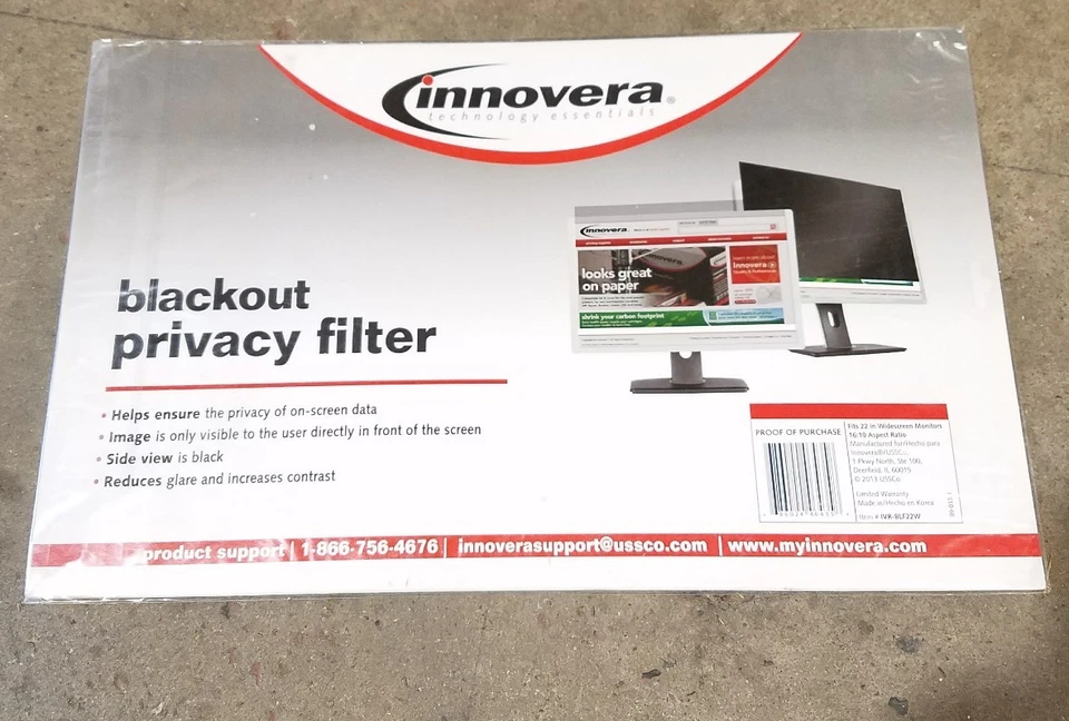 Innovera BLF22W, Black-Out Privacy Filter for 22" WIDESCREEN LCD Monitor - Image 1 of 1