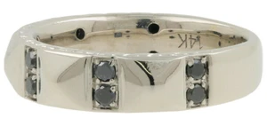 Heavy 14K White Gold Black Carbonado Diamond Half Eternity Ring - Picture 1 of 2
