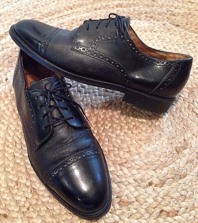 Sapato Oxford Masculino BERT PULITZER Tamanho 11.5 Edição de Colecionador Preto Ponta de Asa Couro  - Imagem 1 de 4