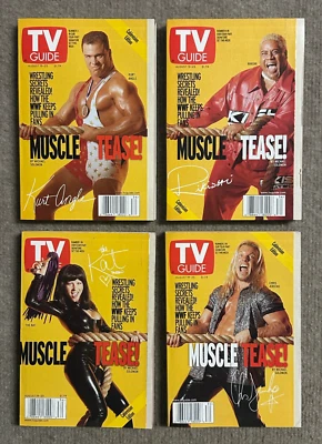 WWF TV Guide Lot August 2000 Four Part Signature Set Kurt Angle Jericho Rikishi - Image 1 of 4