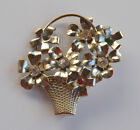 Art Deco Flower Bouquet Basket rhinestones silver tone pot metal riveted brooch
