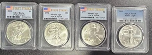 2001, 2002, 2004 AND 2003 AMERICAN EAGLE SILVER DOLLAR PCGS/NGC- MS 69 - Picture 1 of 2