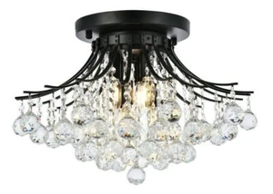 Living or Dining Room Crystal Black Flush Mount Ceiling 6 Light 19 inch Fixtures - Picture 1 of 8
