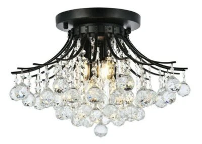 Living or Dining Room Crystal Black Flush Mount Ceiling 6 Light 19 inch Fixtures - Image 1 of 4
