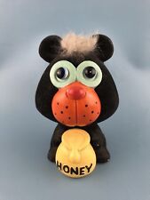 Mid Century BEAR WITH HONEY POT Coin Bank Flocked 1960's or 1970's Vintage