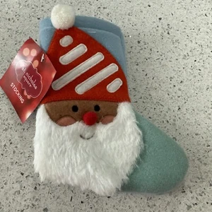 (1) Neu mit Etikett Nikolaus quadratischer Wichtel Weihnachtsmann Urlaub Strumpf hellblau rot weiß - Bild 1 von 6