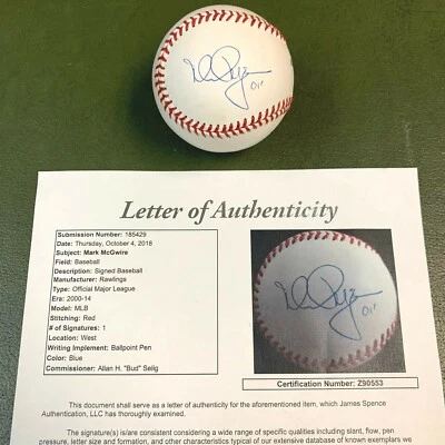 Mark McGwire Single Signed Baseball JSA COA #Z90553 100% Authentic - Image 1 of 4
