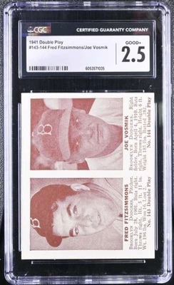 1941 DOUBLE PLAY #143-144 FRED FITZSIMMONS/JOE VOSMIK CGC 2.5 GOOD+ DODGERS 5689 - Image 1 of 2