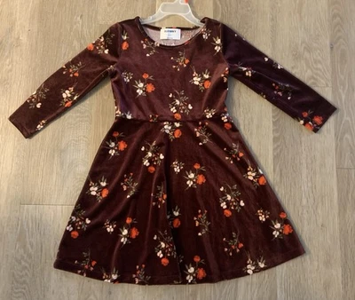 Old Navy Girl's Size 6/7 Burgundy Floral Soft Velour Long Sleeve Dress - Image 1 of 4