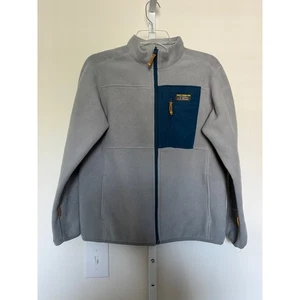 LL Bean Fleece Zip Up Jacket Boys Size XL 18 Light Gray and Navy Blue EUC - Picture 1 of 6