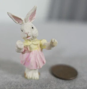 Vintage Miniature Resin Spring Bunny Rabbit In a Pink Dress Figurine 1.75" H - Picture 1 of 6