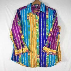 Lauren Ralph Lauren Bright Stripe 100% Cotton 3/4 Sleeve Blouse Size L Colorful - Picture 1 of 7