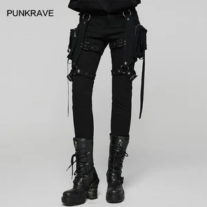 Punk Rave Women Slim Fit Pencil Trousers Streetwear Pants & Detachable Leg Bag - Picture 1 of 20