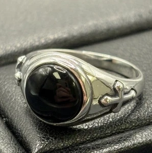 Neuzustand Sterlingsilber Onyx Kreuz Ring Größe 7  - Bild 1 von 9