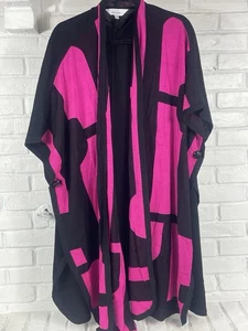 Misook XS pink black abstract colorblock open front kimono cardigan - Picture 1 of 6