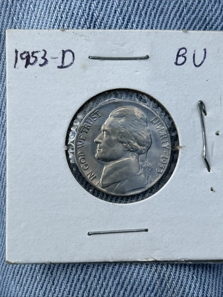 1953 Jefferson Nickel D-BU Uncirculated Coin Free Shipping - Image 1 of 3